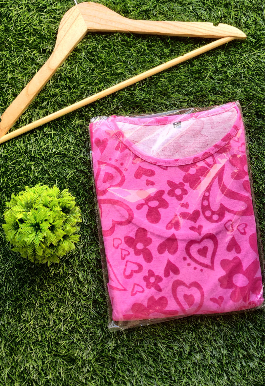 Pink Heart Soft Cotton Zipless Maternity & Feeding Dress | Full Length