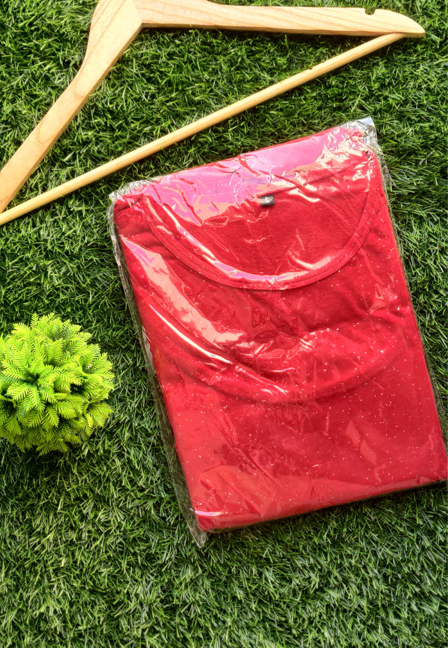 Red Glitter Soft Cotton Zipless Maternity & Feeding Dress | Full Length