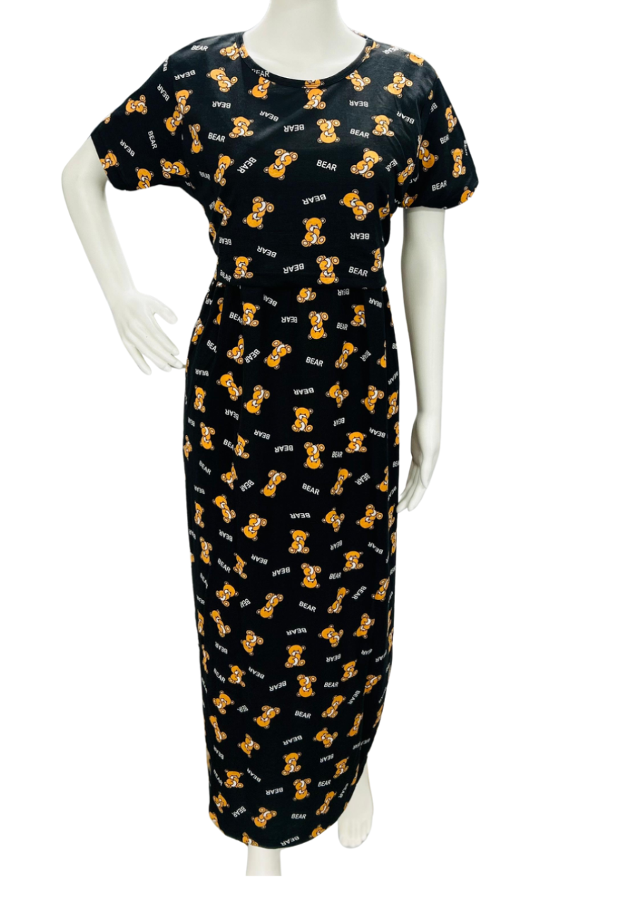 Teddy Soft Cotton Zipless Maternity & Feeding Dress | Full Lengthm