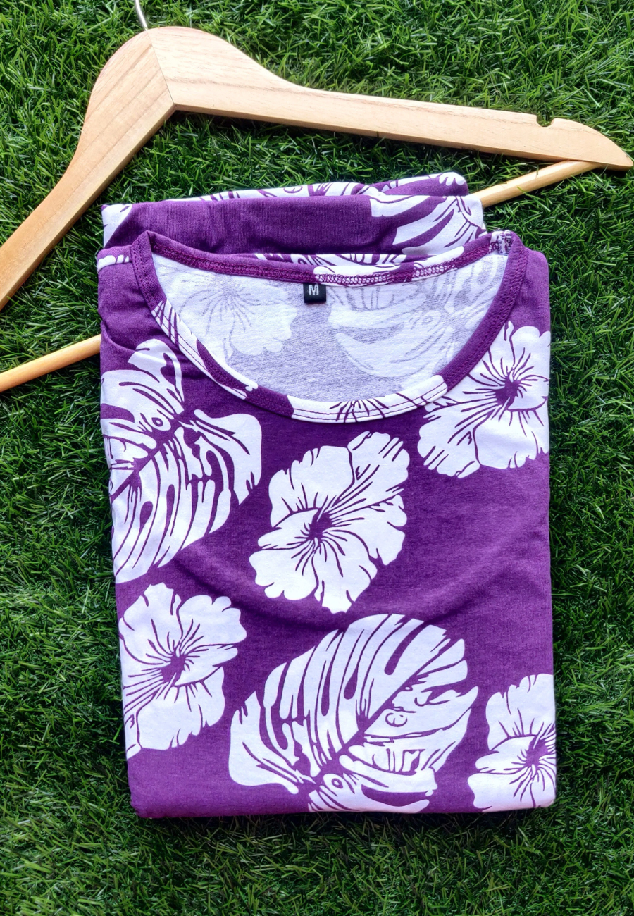 Purple Petals Soft Cotton Zipless Maternity & Feeding Dress | Full Length
