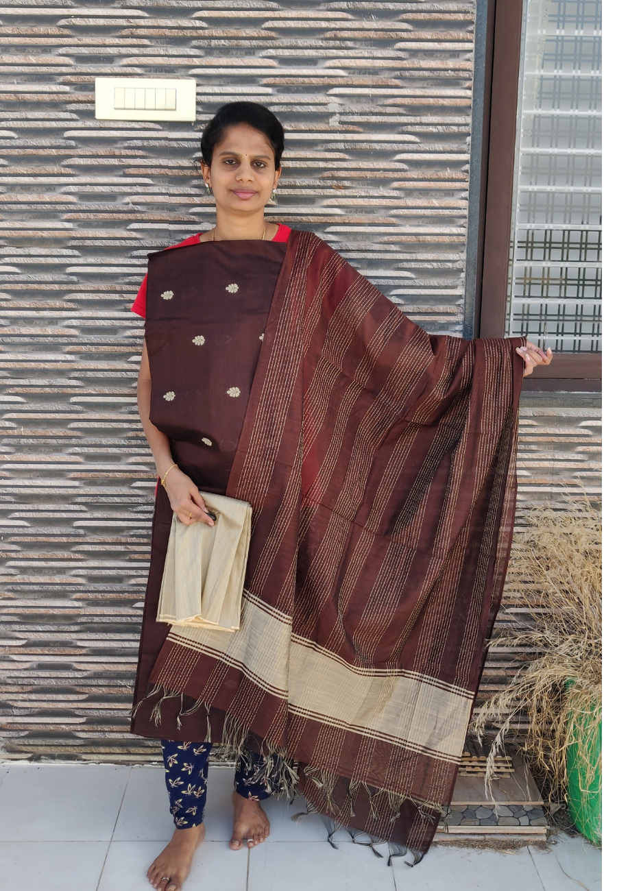 Coffee Brown Raw Silk Top and Dupatta with Pant (SM910)