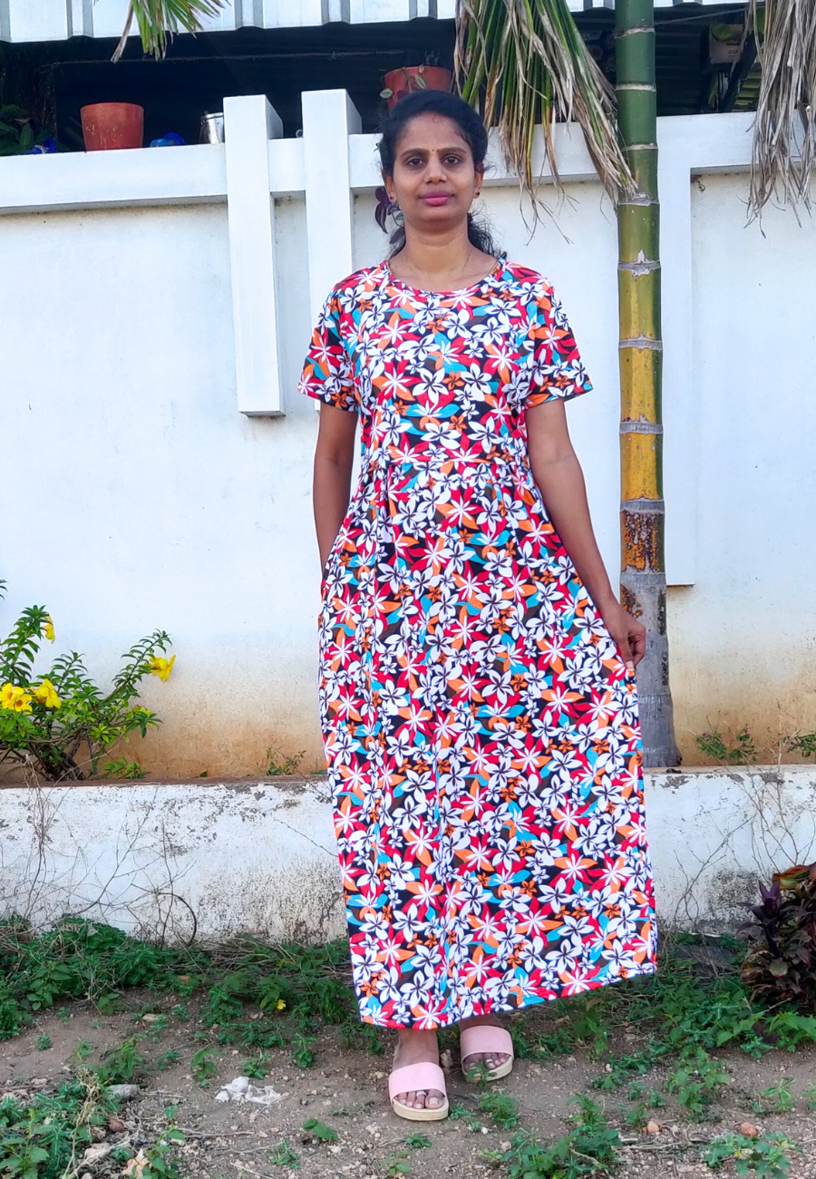 Orange Lilly Soft Cotton Zipless Maternity & Feeding Dress | Full Length