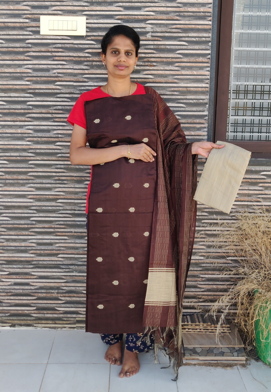 Coffee Brown Raw Silk Top and Dupatta with Pant (SM910)
