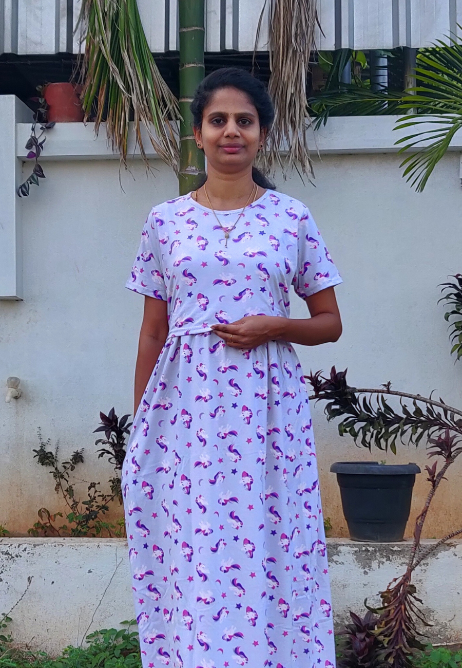 Unicorn Fly Soft Cotton Zipless Maternity & Feeding Dress | Full Length