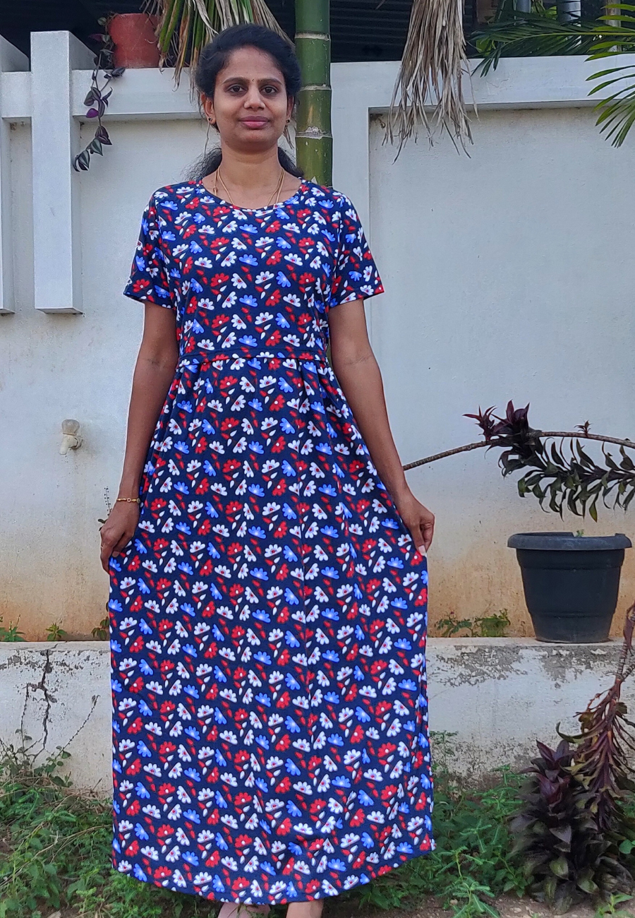 Flower Split Soft Cotton Zipless Maternity & Feeding Dress | Full Length