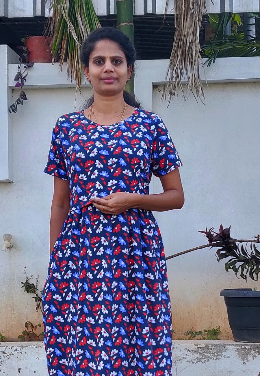 Flower Split Soft Cotton Zipless Maternity & Feeding Dress | Full Length
