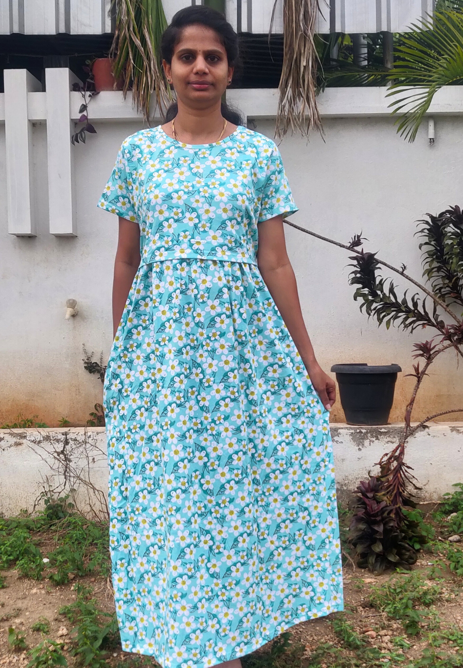 Agathi Soft Cotton Zipless Maternity & Feeding Dress | Puff Sleeve