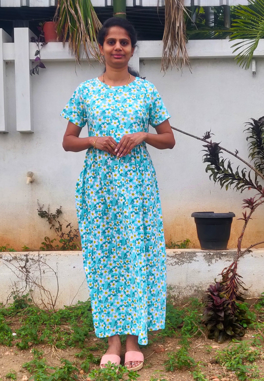 HoneyBee Soft Cotton Zipless Maternity & Feeding Dress | Full Length