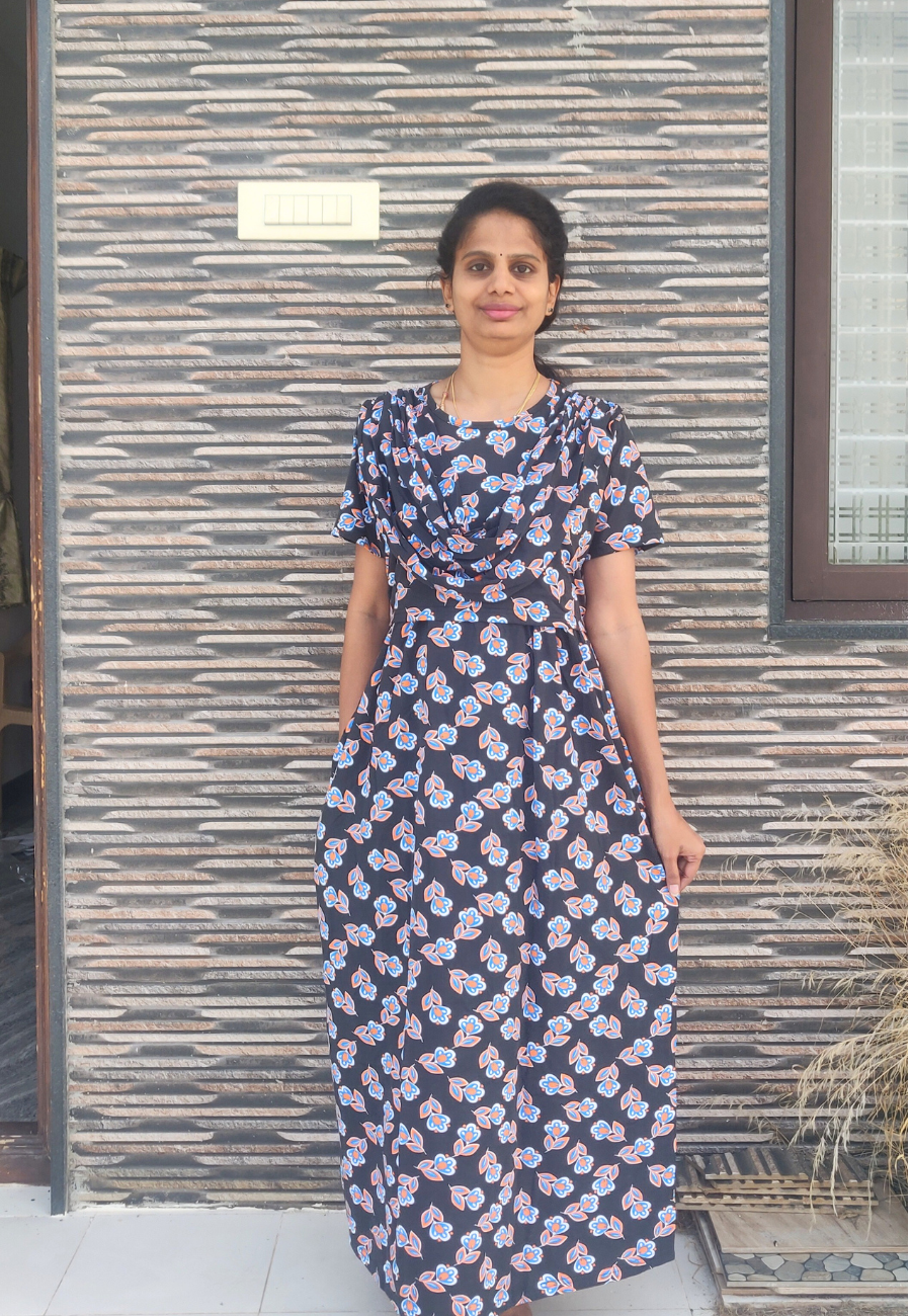 Black Leaf Soft Cotton Zipless Maternity & Feeding With Dupatta