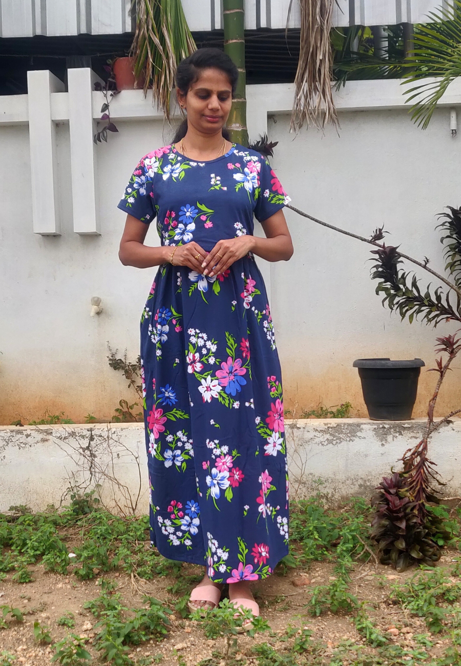 Navy Jasmine Soft Cotton Zipless Maternity & Feeding Dress | Full Length