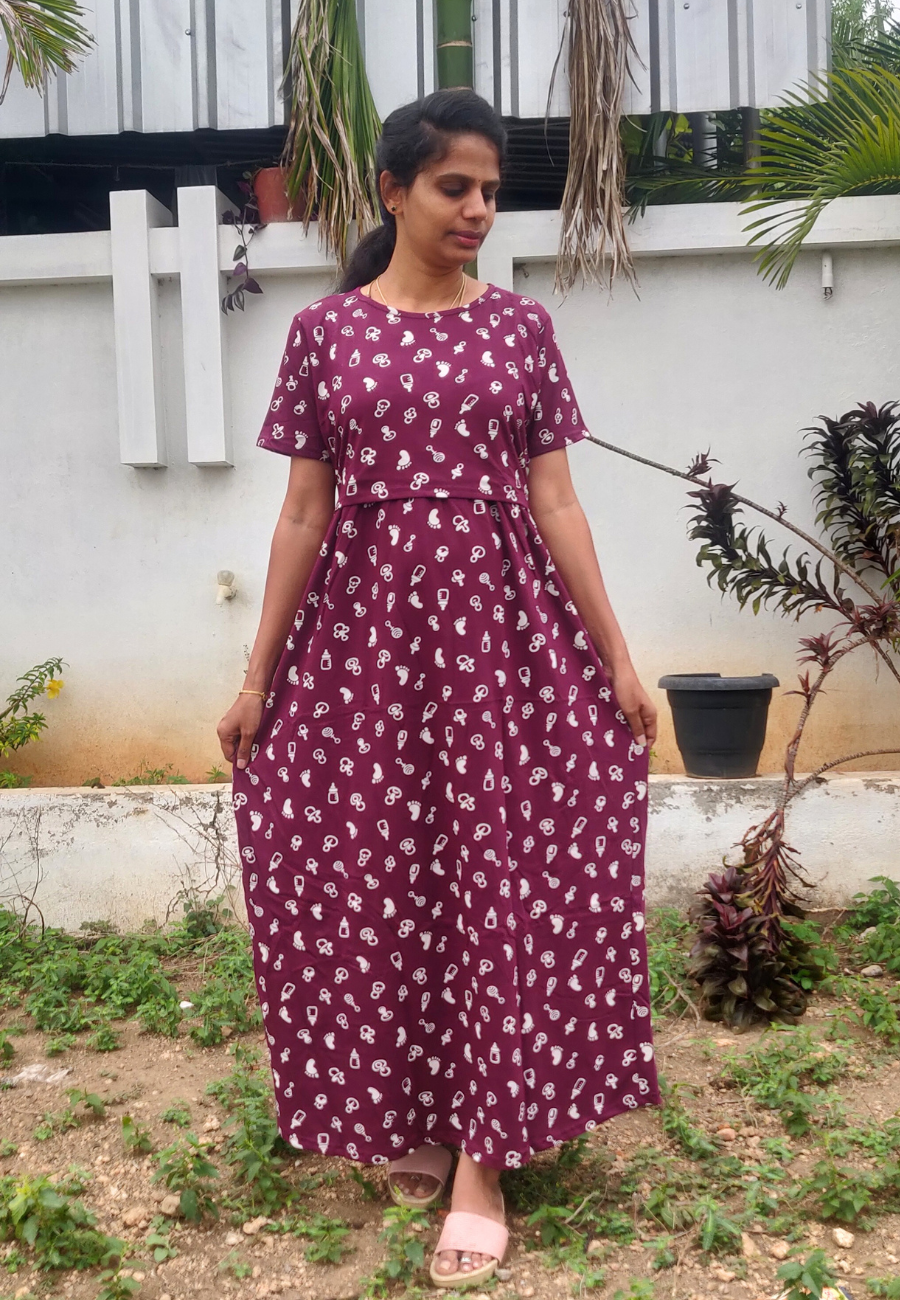 Baby Foot Soft Cotton Zipless Maternity & Feeding Dress | Full Length