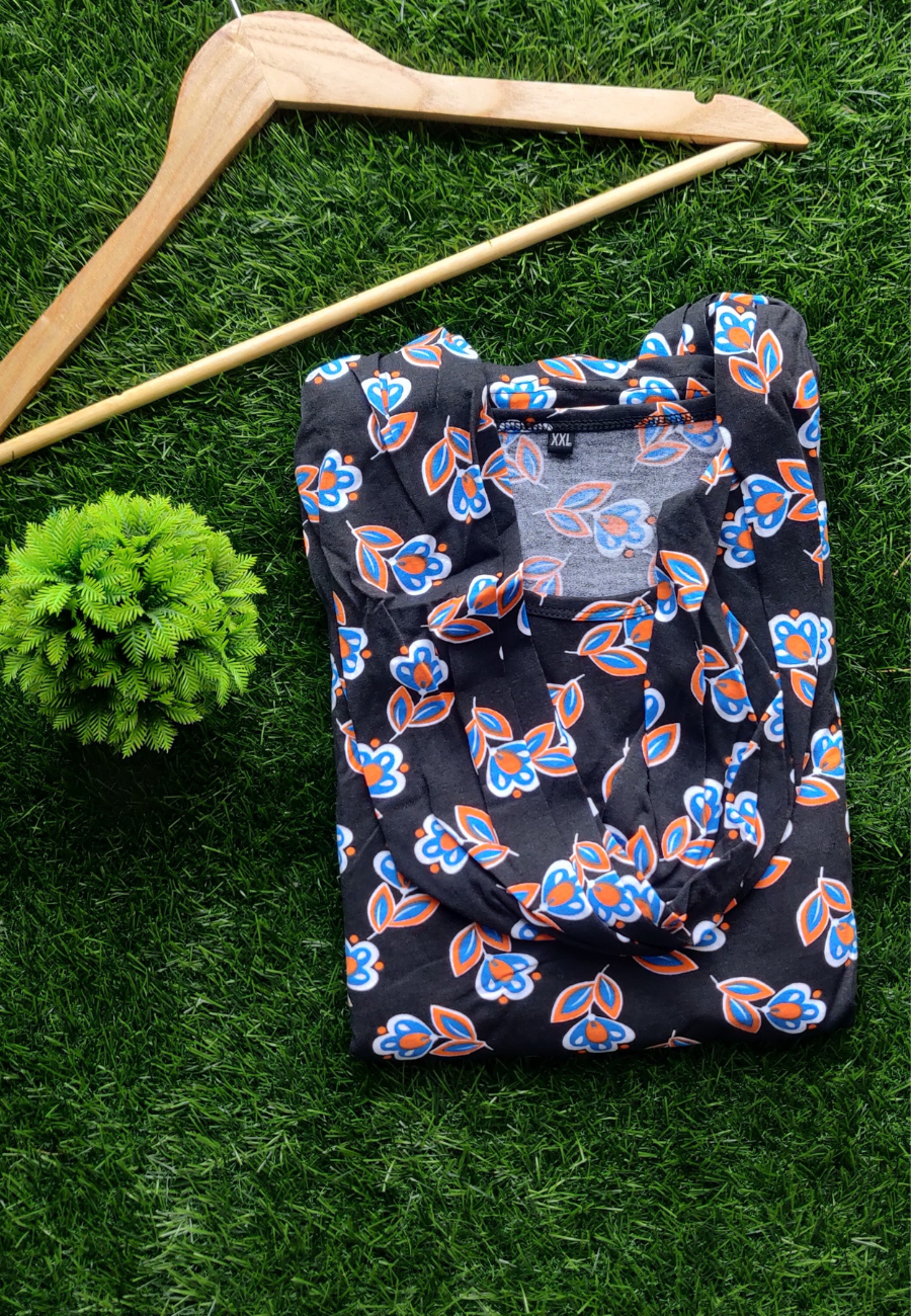 Black Leaf Soft Cotton Zipless Maternity & Feeding With Dupatta