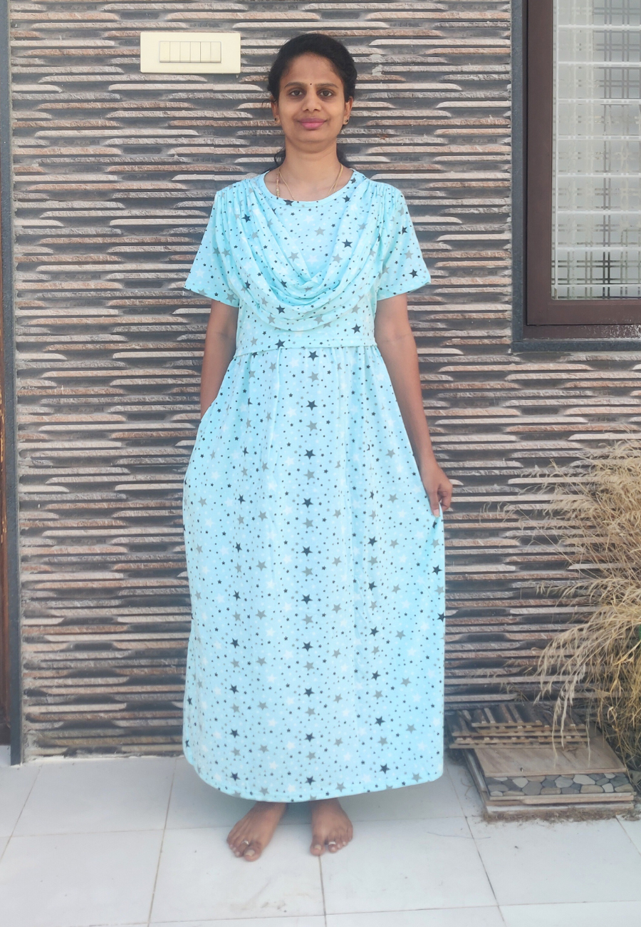 Skyblue Star Soft Cotton Zipless Maternity & Feeding With Dupatta