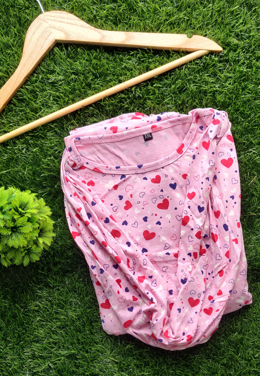Pink Mini Heart Soft Cotton Zipless Maternity & Feeding With Dupatta