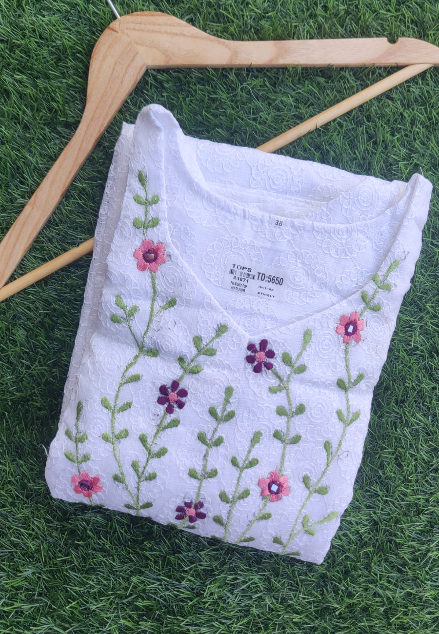 White Candy Embroidery Kurti