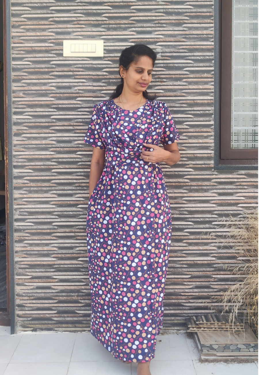 Blue Polka Cotton Zipless Maternity & Feeding with Dupatta