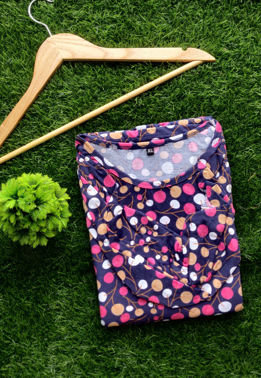 Blue Polka Cotton Zipless Maternity & Feeding with Dupatta