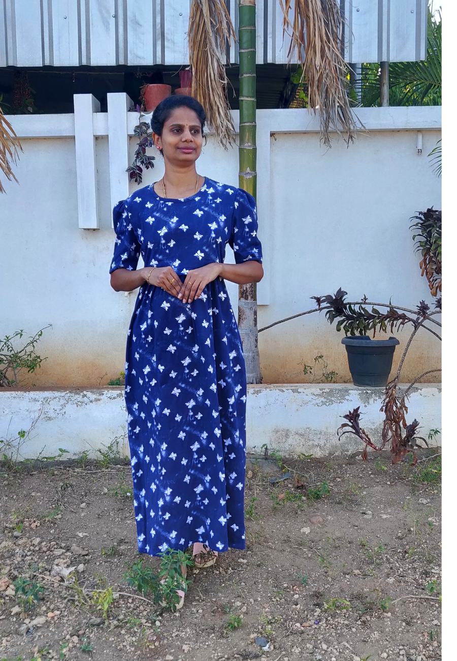 Ash Butterfly Soft Cotton Zipless Maternity & Feeding Dress | Puff Sleeve