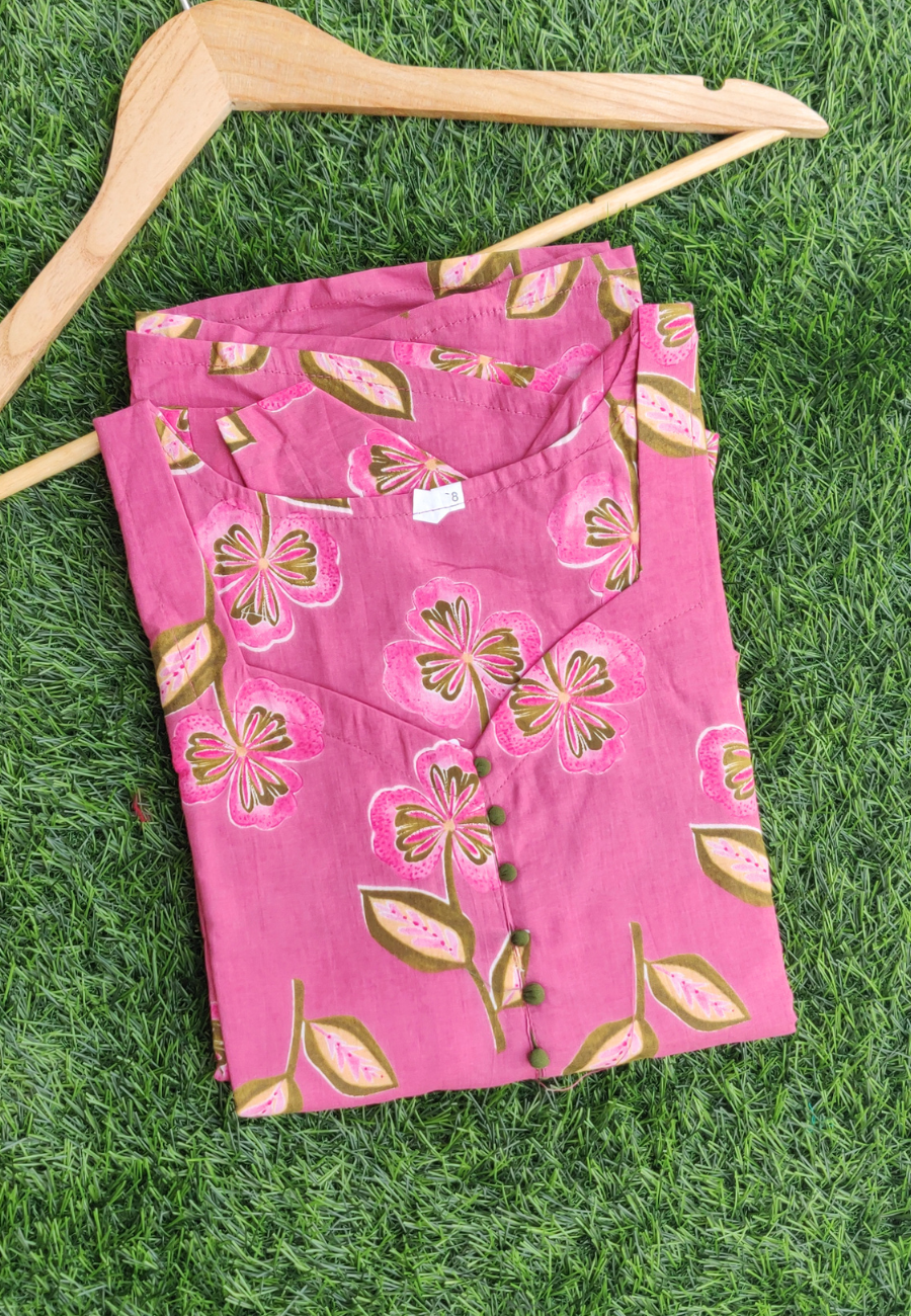 Onion Pink Cotton A-Line Kurti