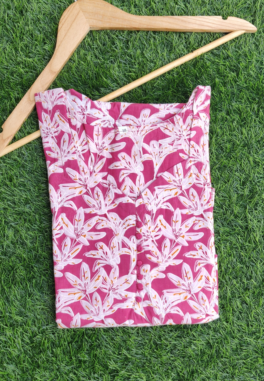 Pink Cotton A-Line Kurti
