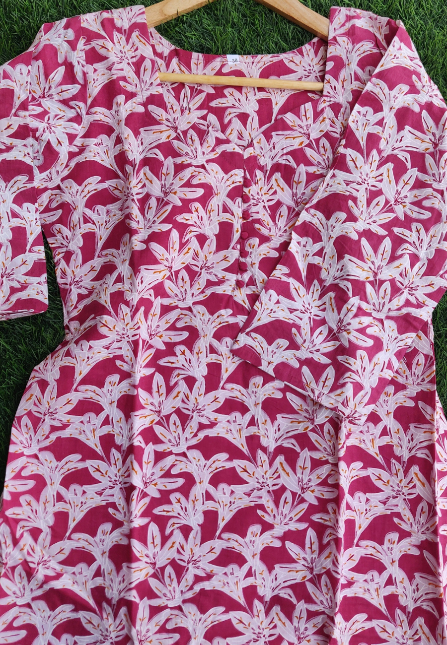 Pink Cotton A-Line Kurti