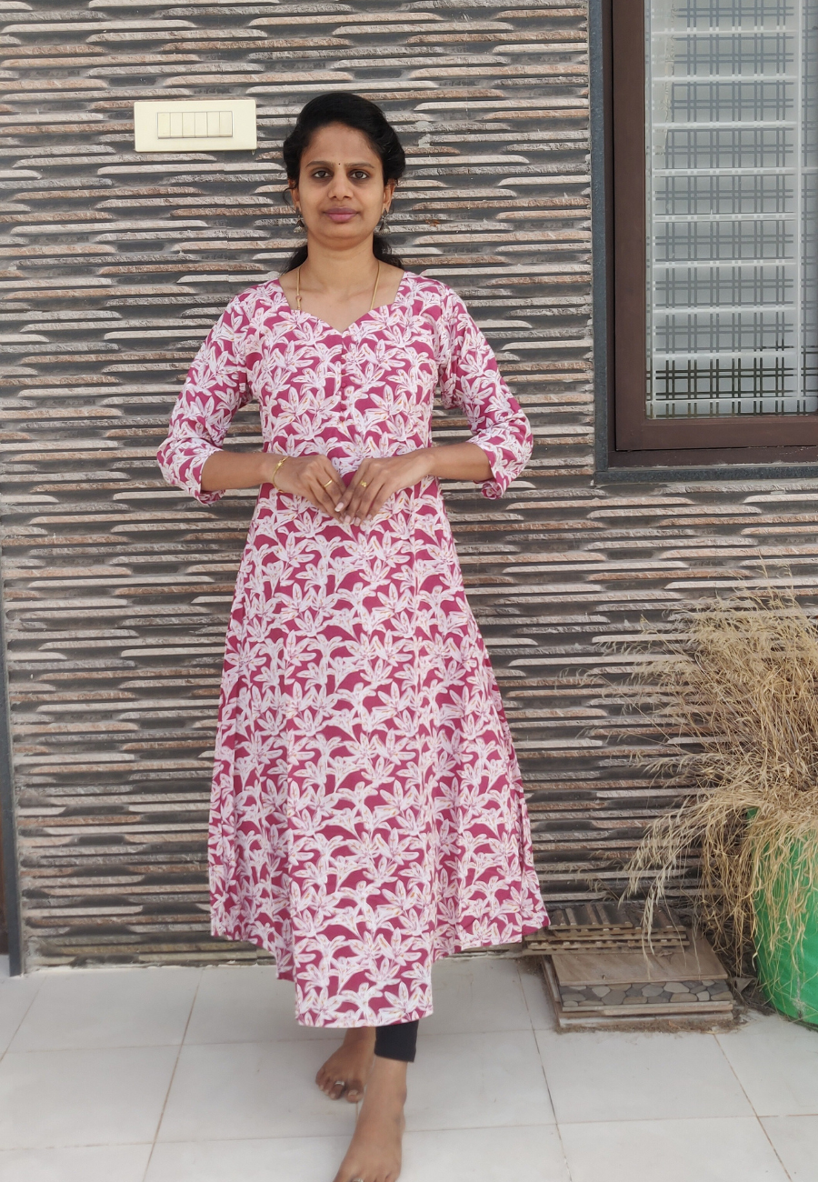 Pink Cotton A-Line Kurti