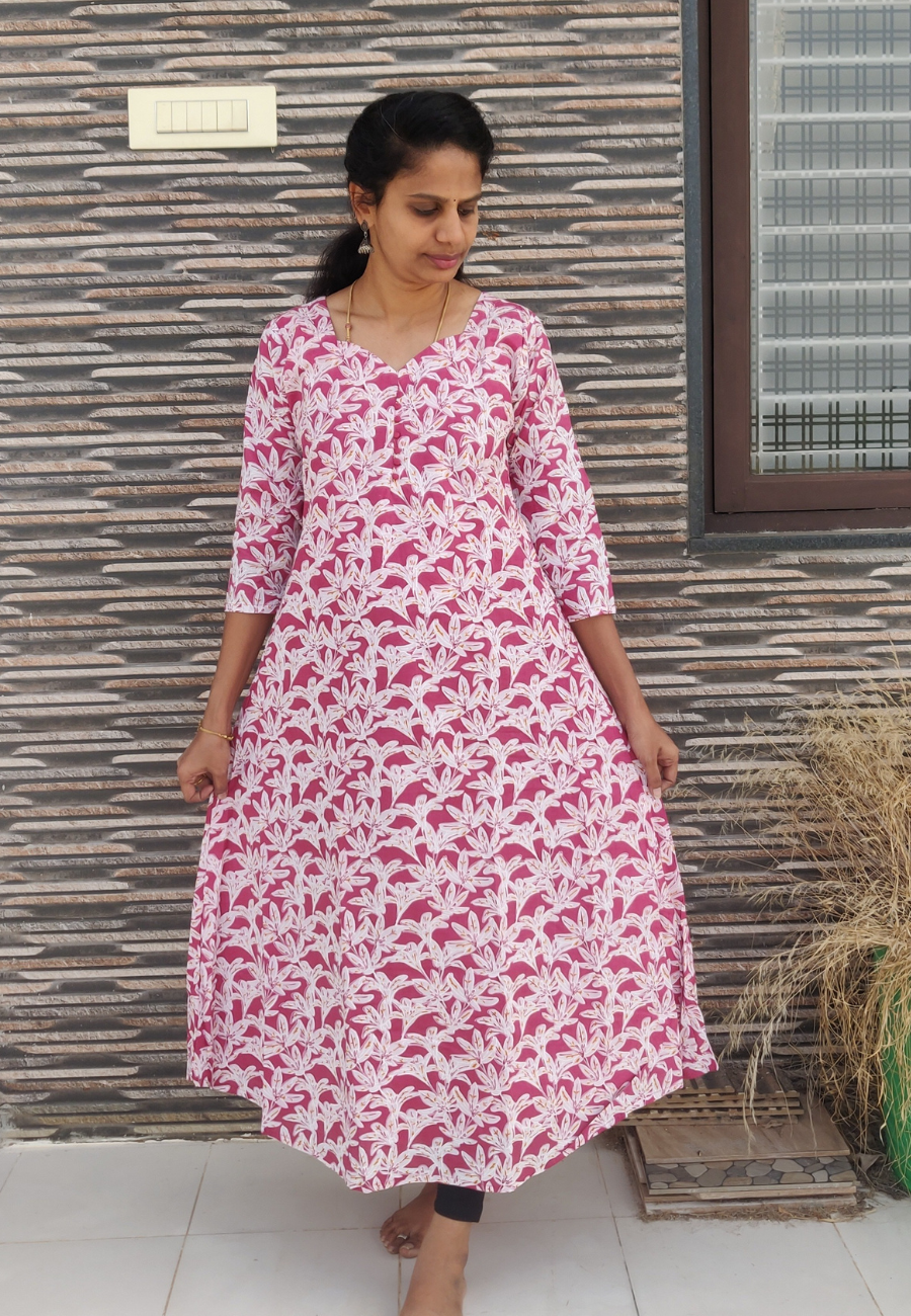 Pink Cotton A-Line Kurti