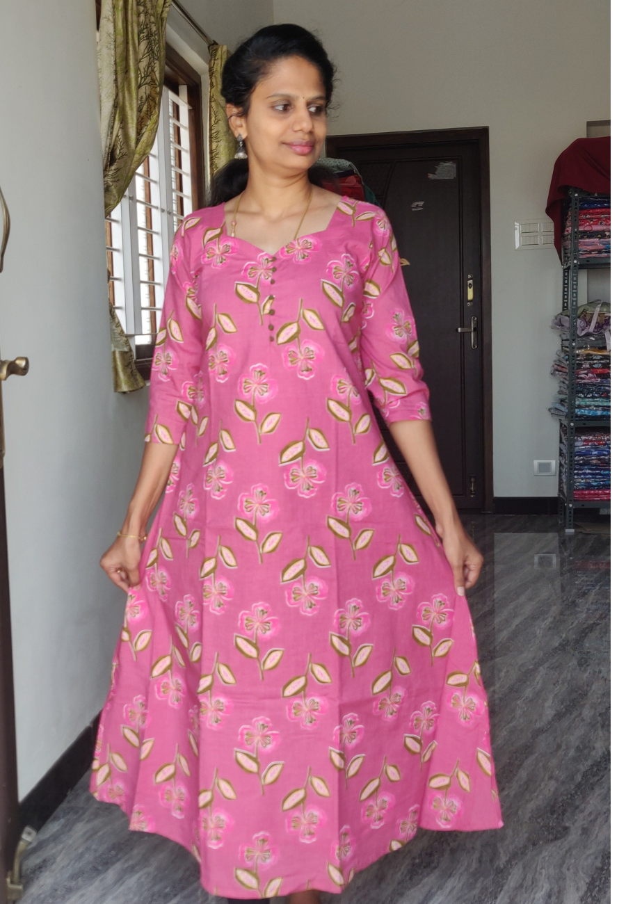 Onion Pink Cotton A-Line Kurti