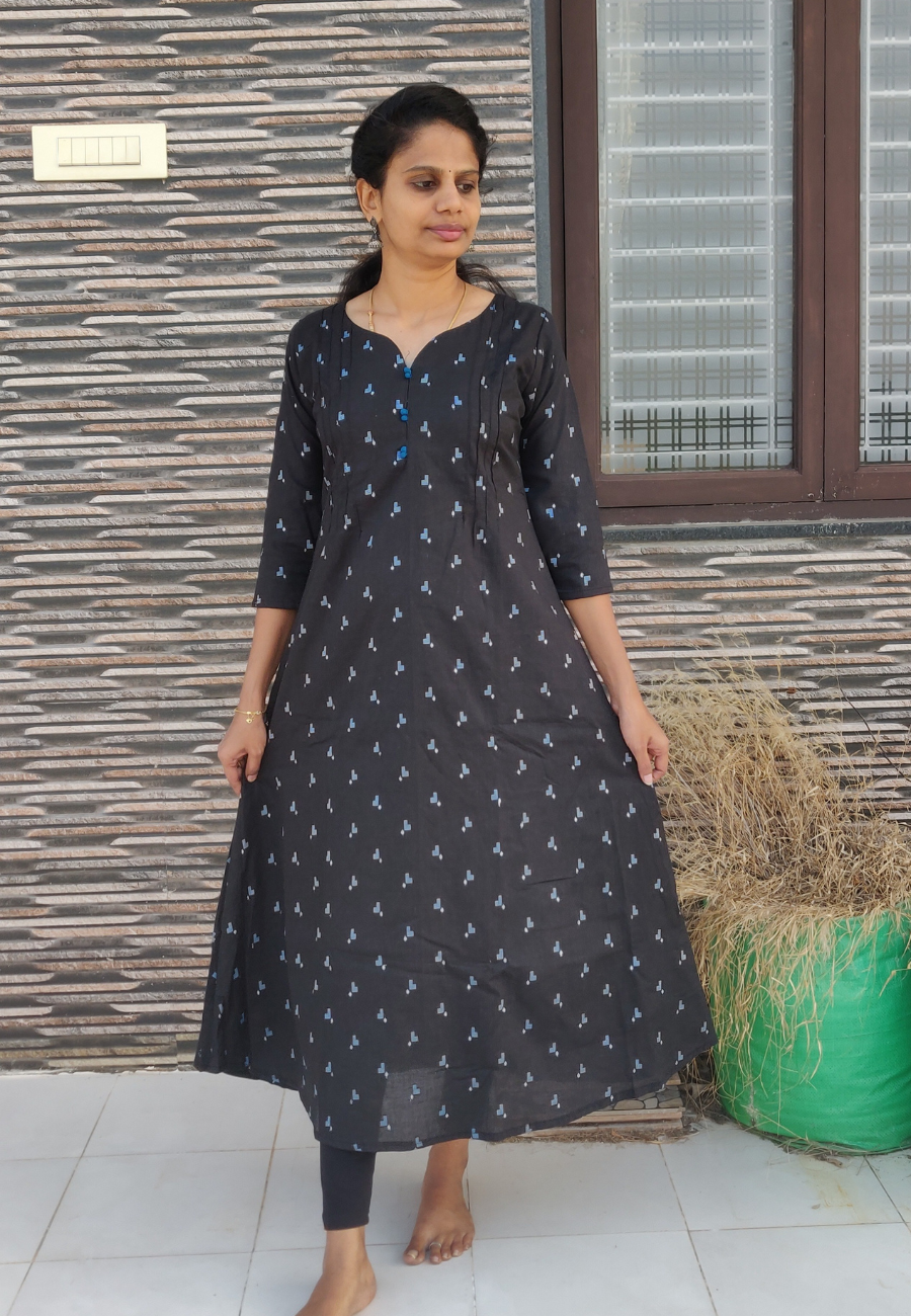 Black Cotton A-Line Kurti (K1005)
