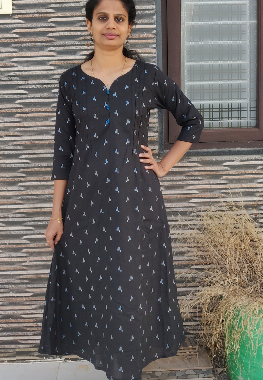 Black Cotton A-Line Kurti (K1005)