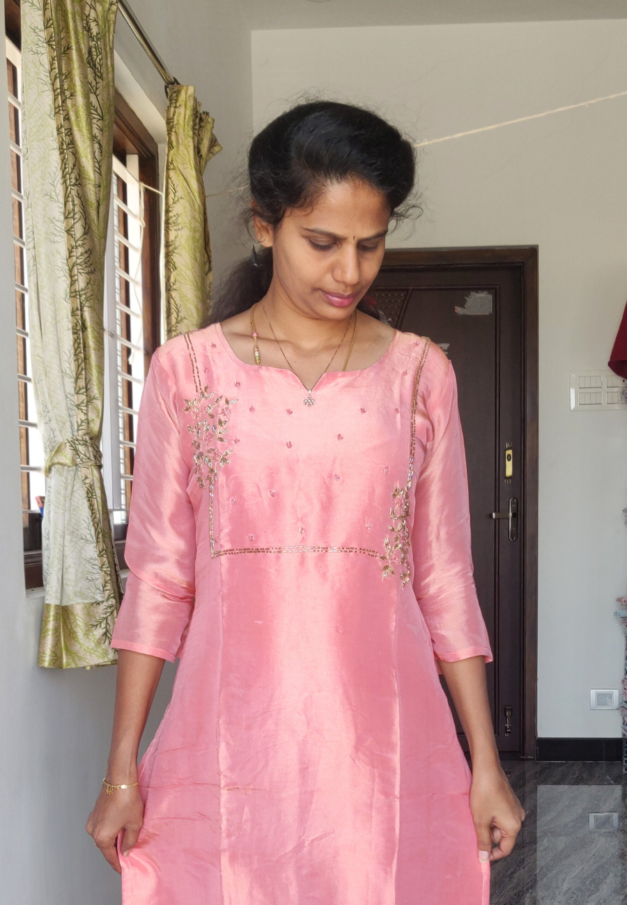 Pink Shimmer Straight Cut Kurti