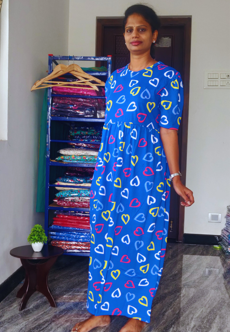 Blue Heart – Soft Cotton Full-Length Women’s Maxi Loungewear
