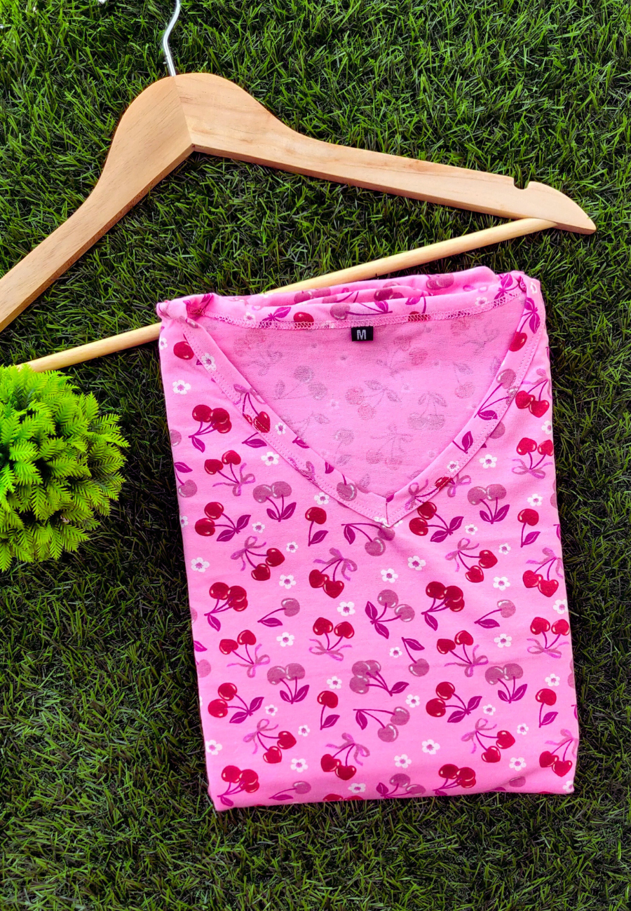 Cherry Soft Cotton Full-Length Women’s Maxi Loungewear | V-Neck