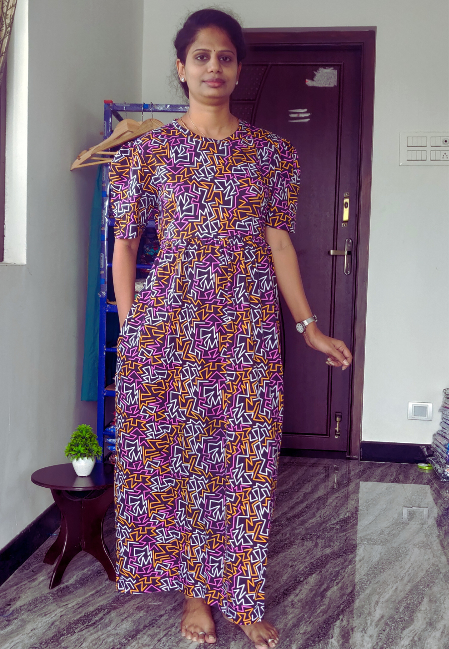 Geometric  Soft Cotton Full Length Women's Maxi Loungewear