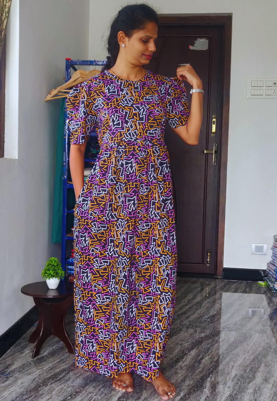 Geometric  Soft Cotton Full Length Women's Maxi Loungewear