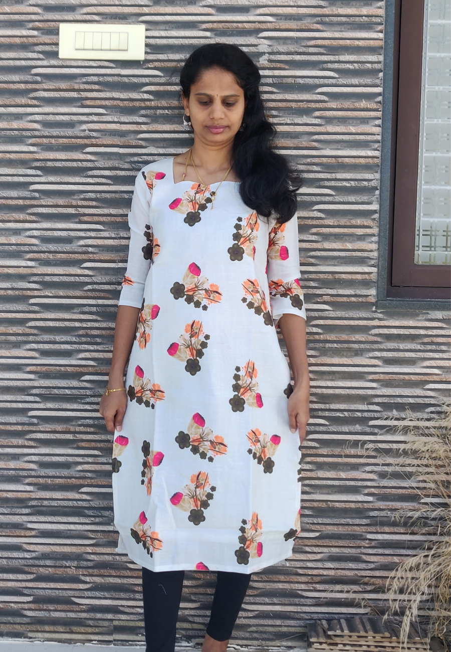 Floral Linen Cotton Kurti