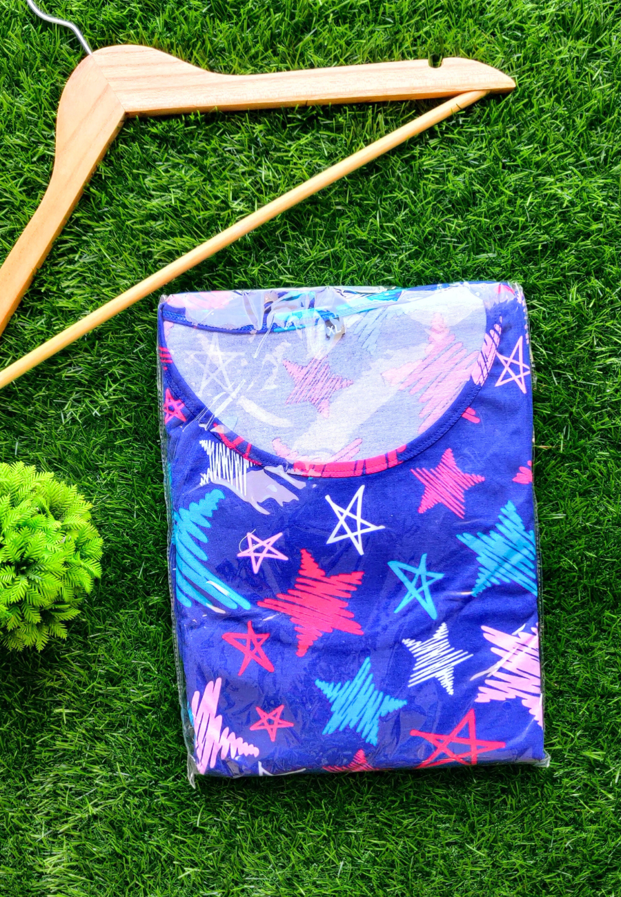 Multi Star Soft Cotton Zipless Maternity & Feeding Dress | Full Length