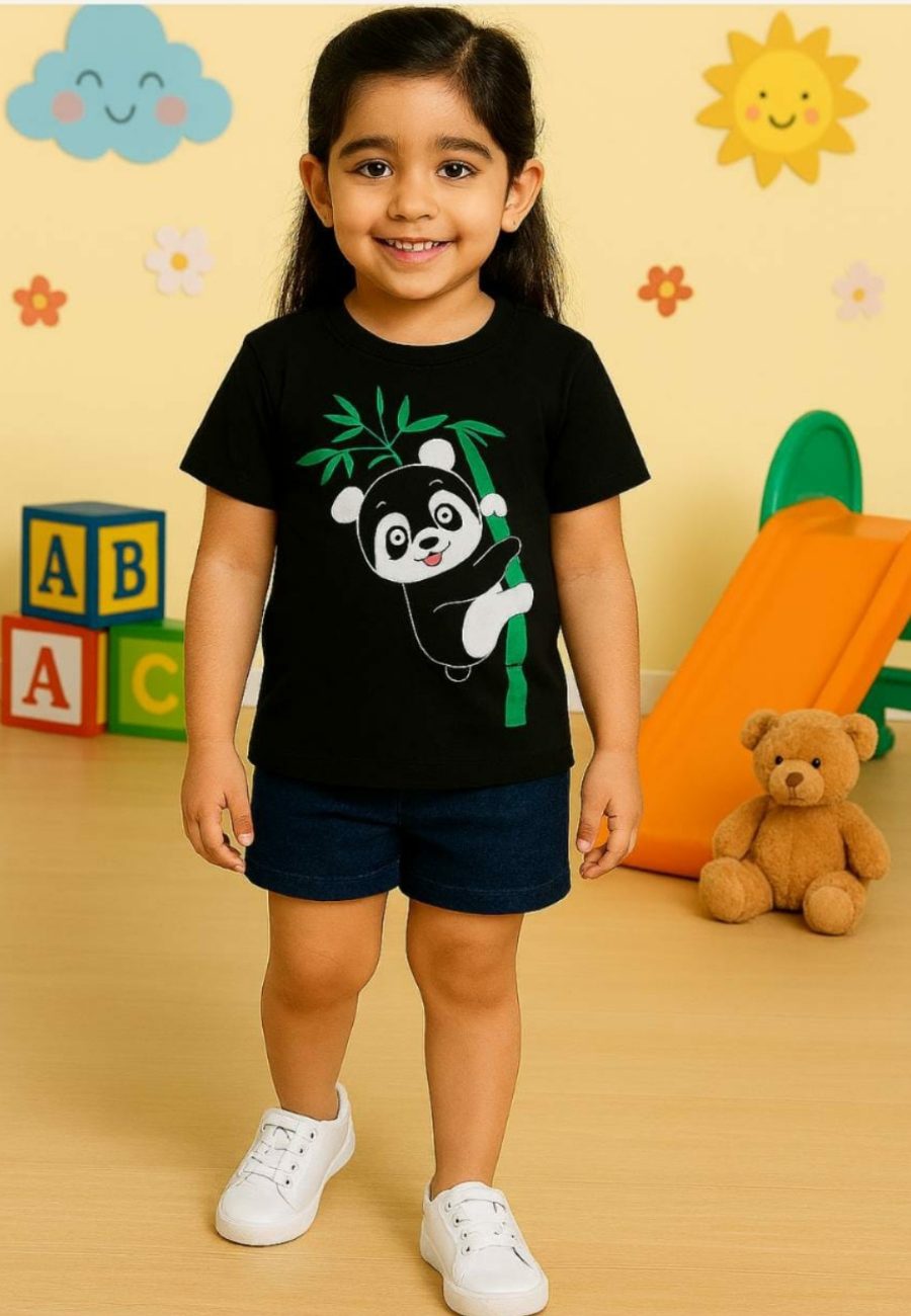Panda Unisex Kids Printed Cotton T-Shirts