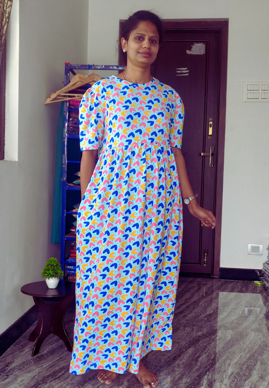 Playful Heart Soft Cotton Full Length Women's Maxi Loungewear