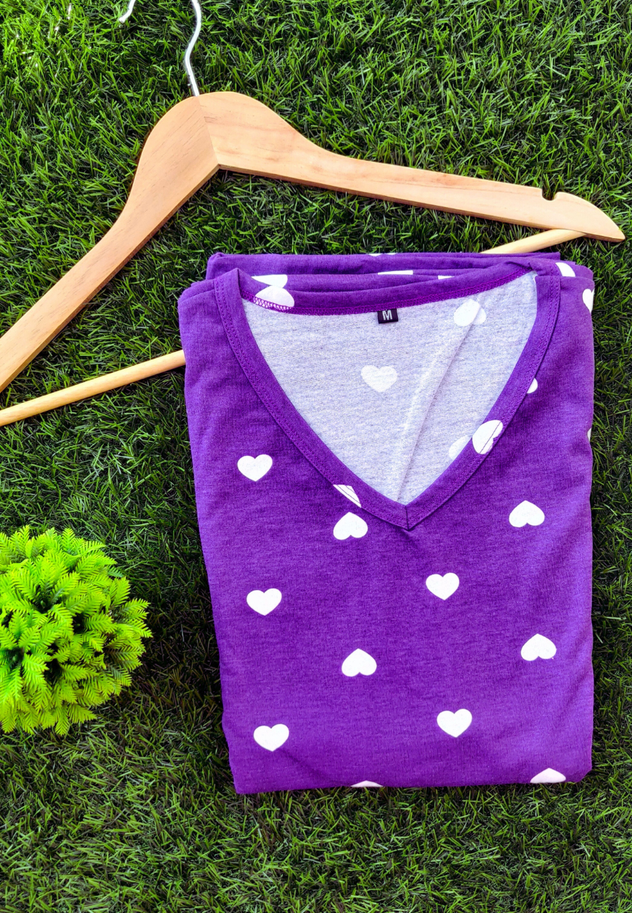 Purple Heart – Soft Cotton Full-Length Women’s Maxi Loungewear | V-Neck