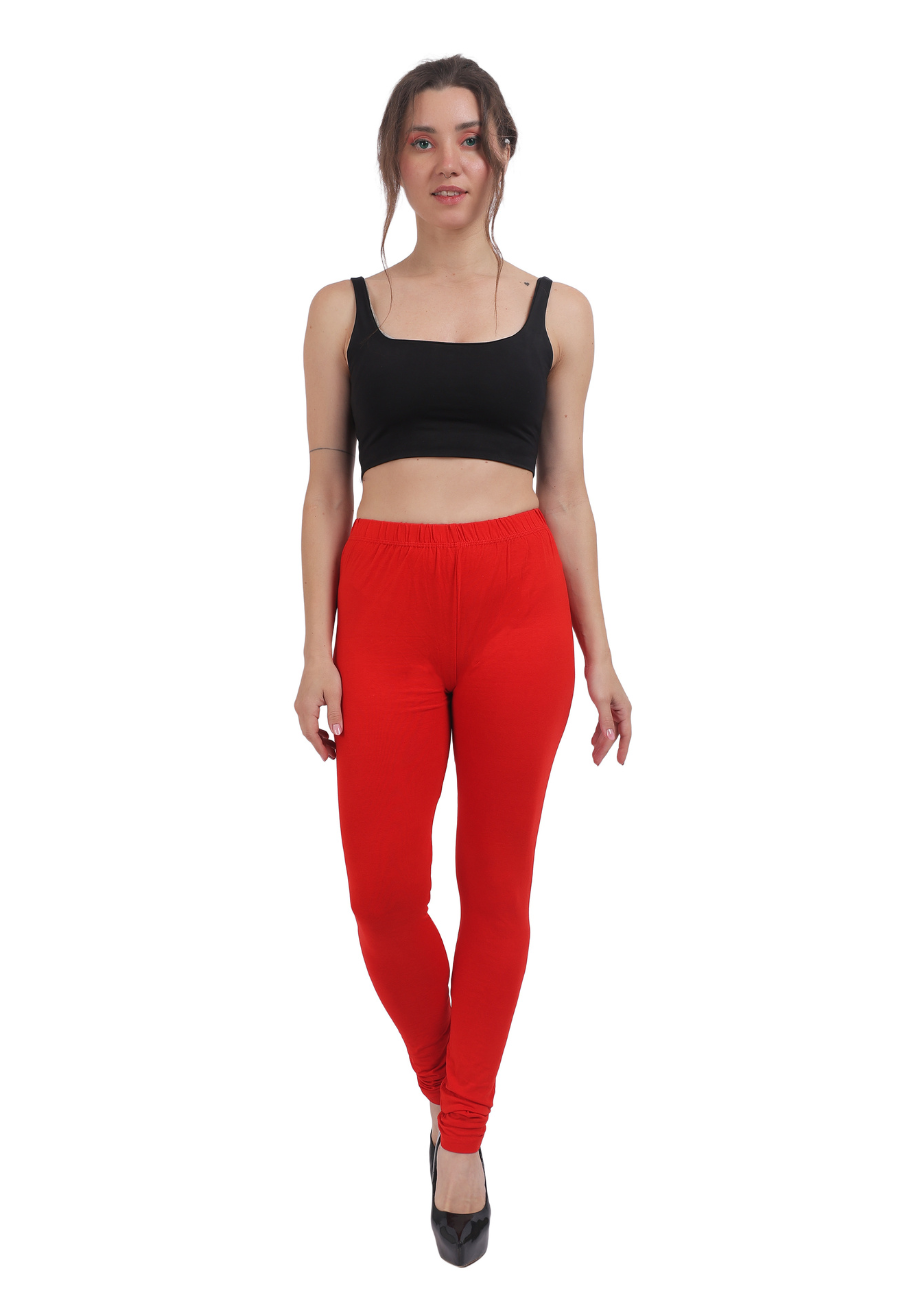 Red – Bio-Wash Cotton Full-Length Churidar Leggings for Women