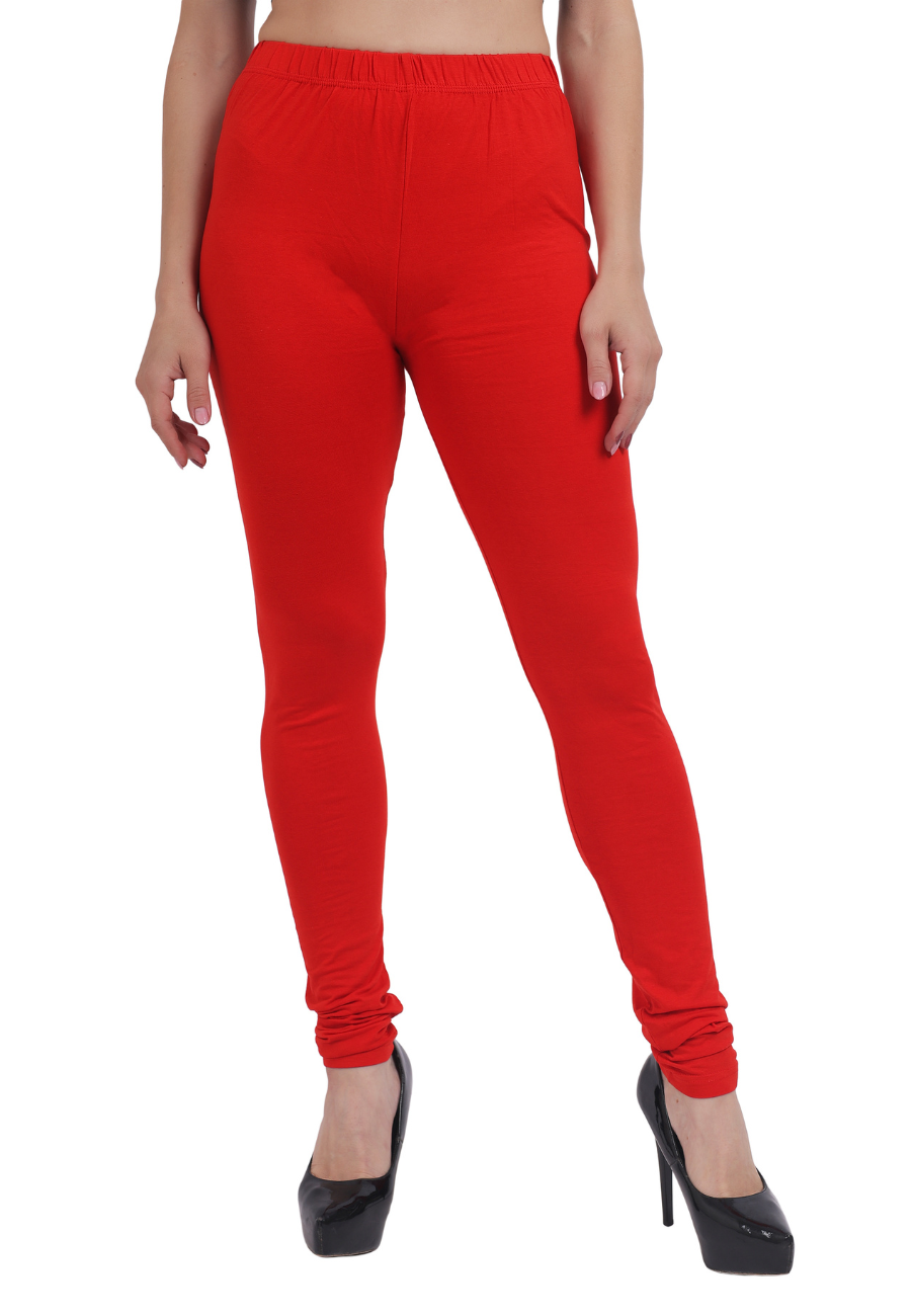 Red – Bio-Wash Cotton Full-Length Churidar Leggings for Women