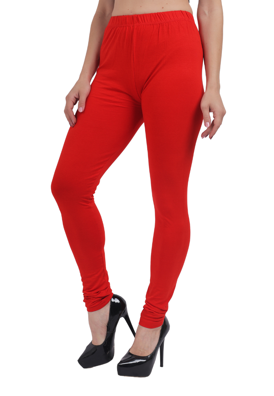 Red – Bio-Wash Cotton Full-Length Churidar Leggings for Women