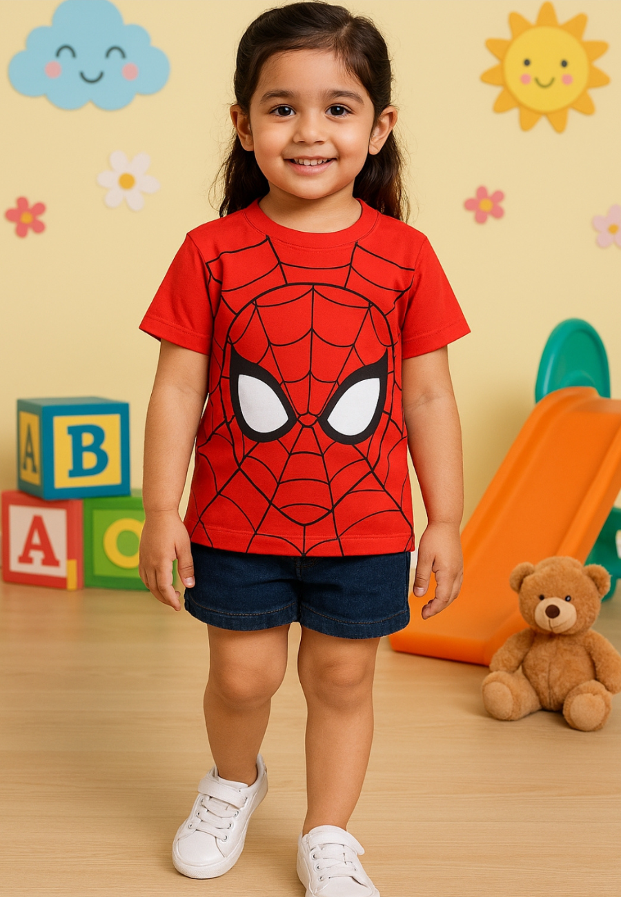 Spider Unisex Kids Printed Cotton T-Shirts