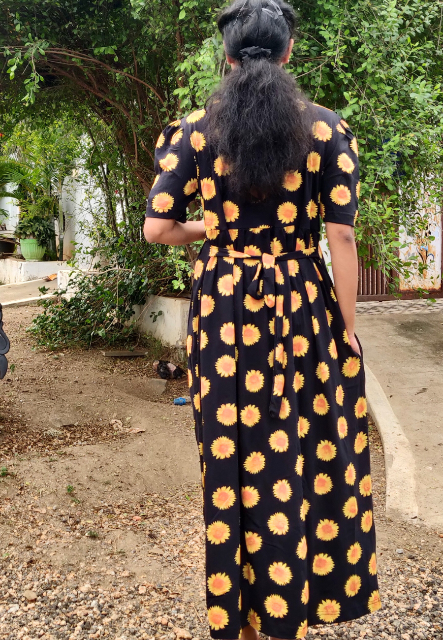 Sunflower Soft Cotton Zipless Maternity & Feeding Dress | Puff Sleeve