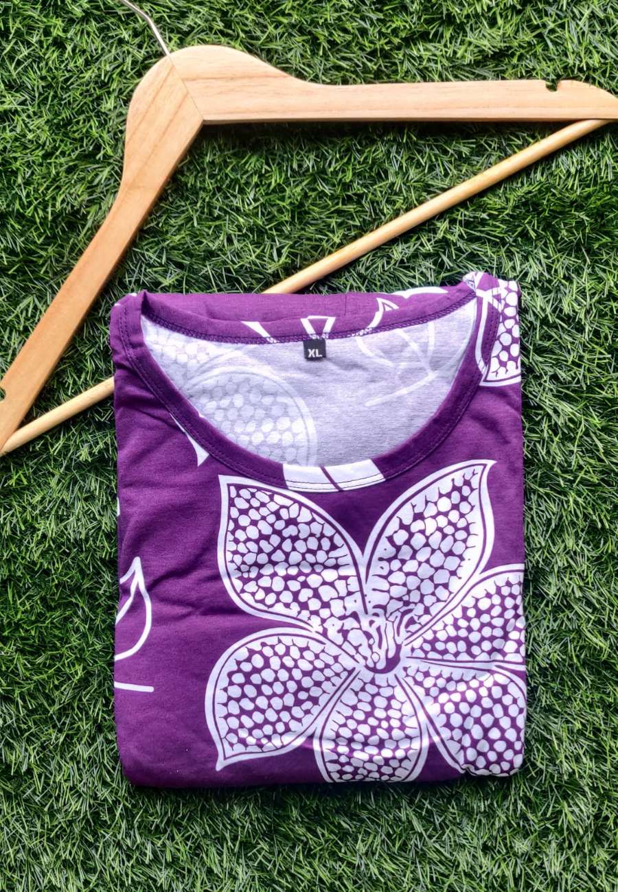 Purple Leaf Soft Cotton Zipless Maternity & Feeding Dress | Puff Sleeve