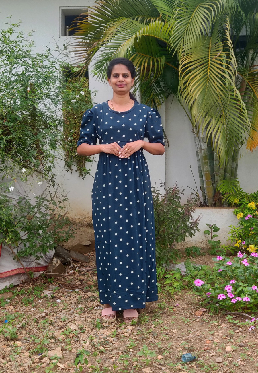 Green Polka Soft Cotton Zipless Maternity & Feeding Dress | Puff Sleeve