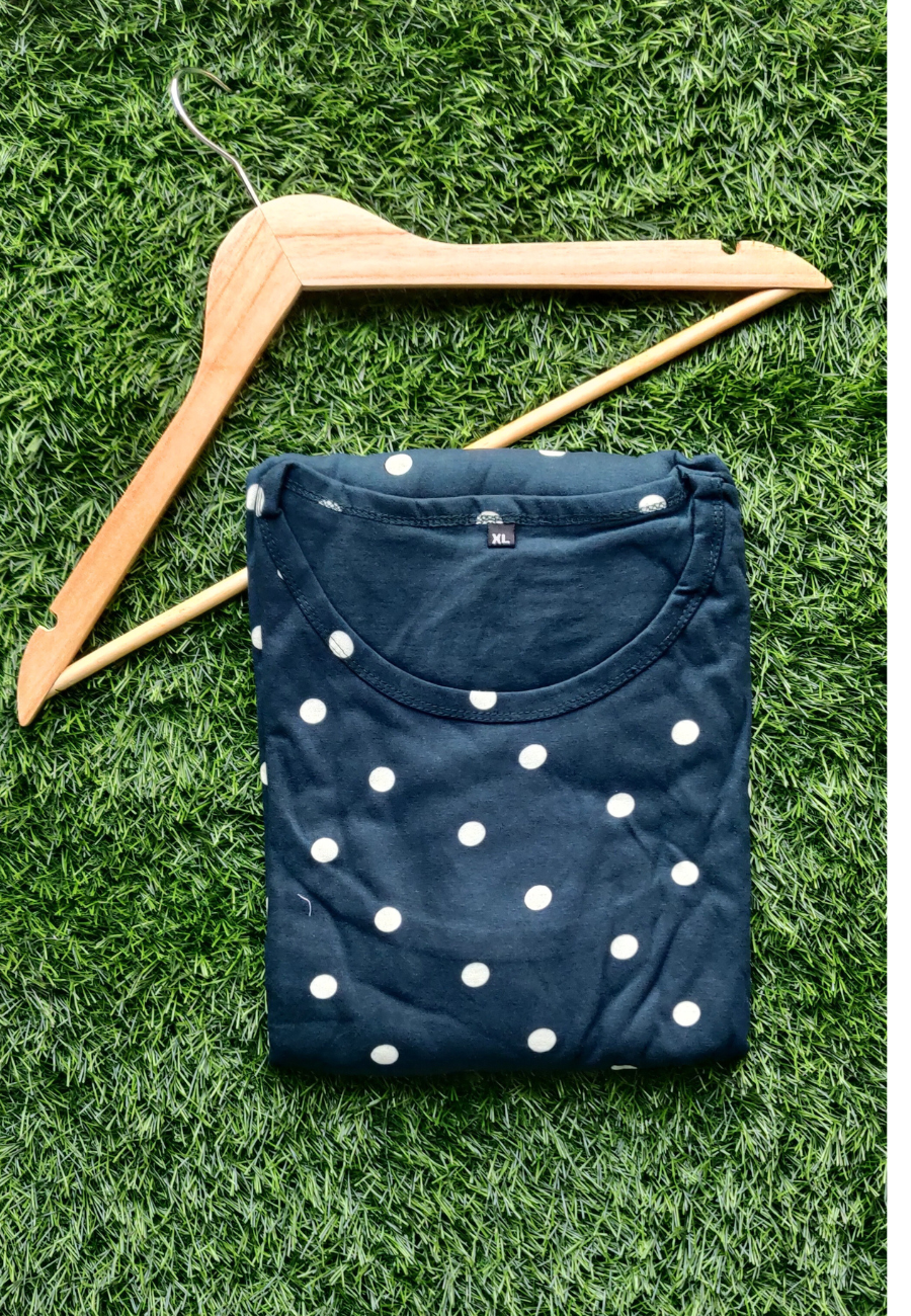 Green Polka Soft Cotton Zipless Maternity & Feeding Dress | Puff Sleeve