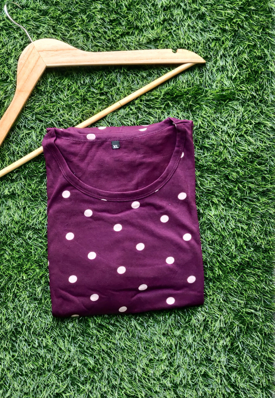 Dark Purple Polka Soft Cotton Zipless Maternity & Feeding Dress | Puff Sleeve