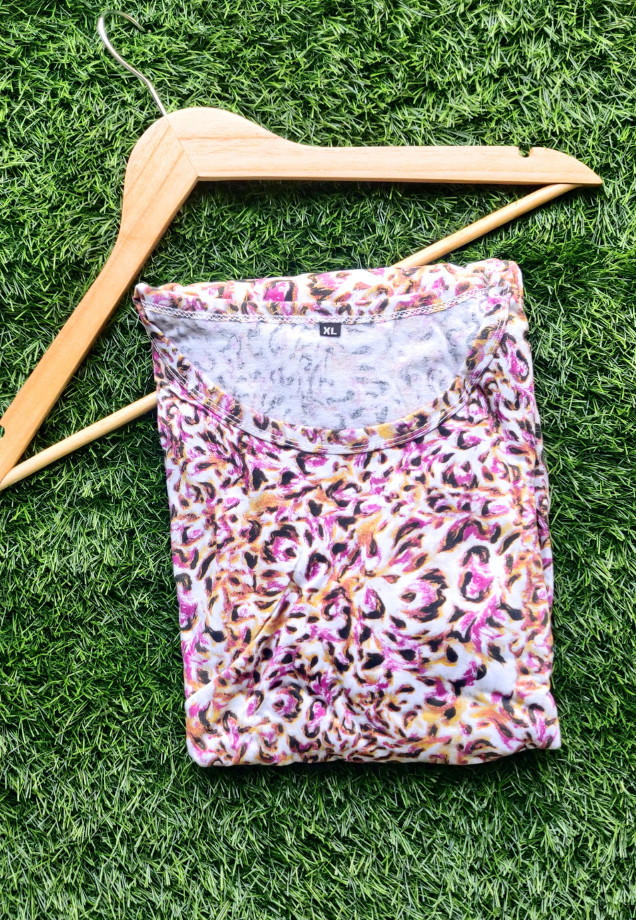 Purple Cheetah Soft Cotton Zipless Maternity & Feeding Dress | Puff Sleeve